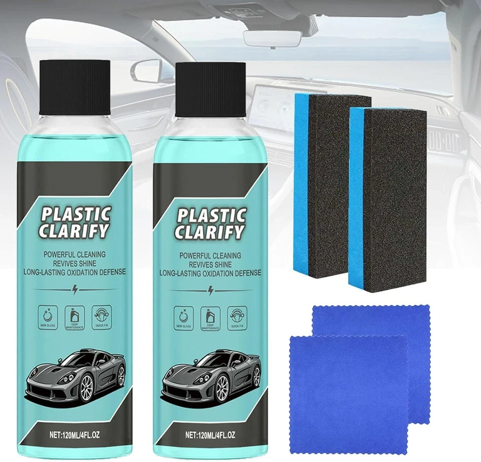 2PCS Plastic Clarify for Cars, Waterless Spray Wax, Plastic Clarify, All-In-One