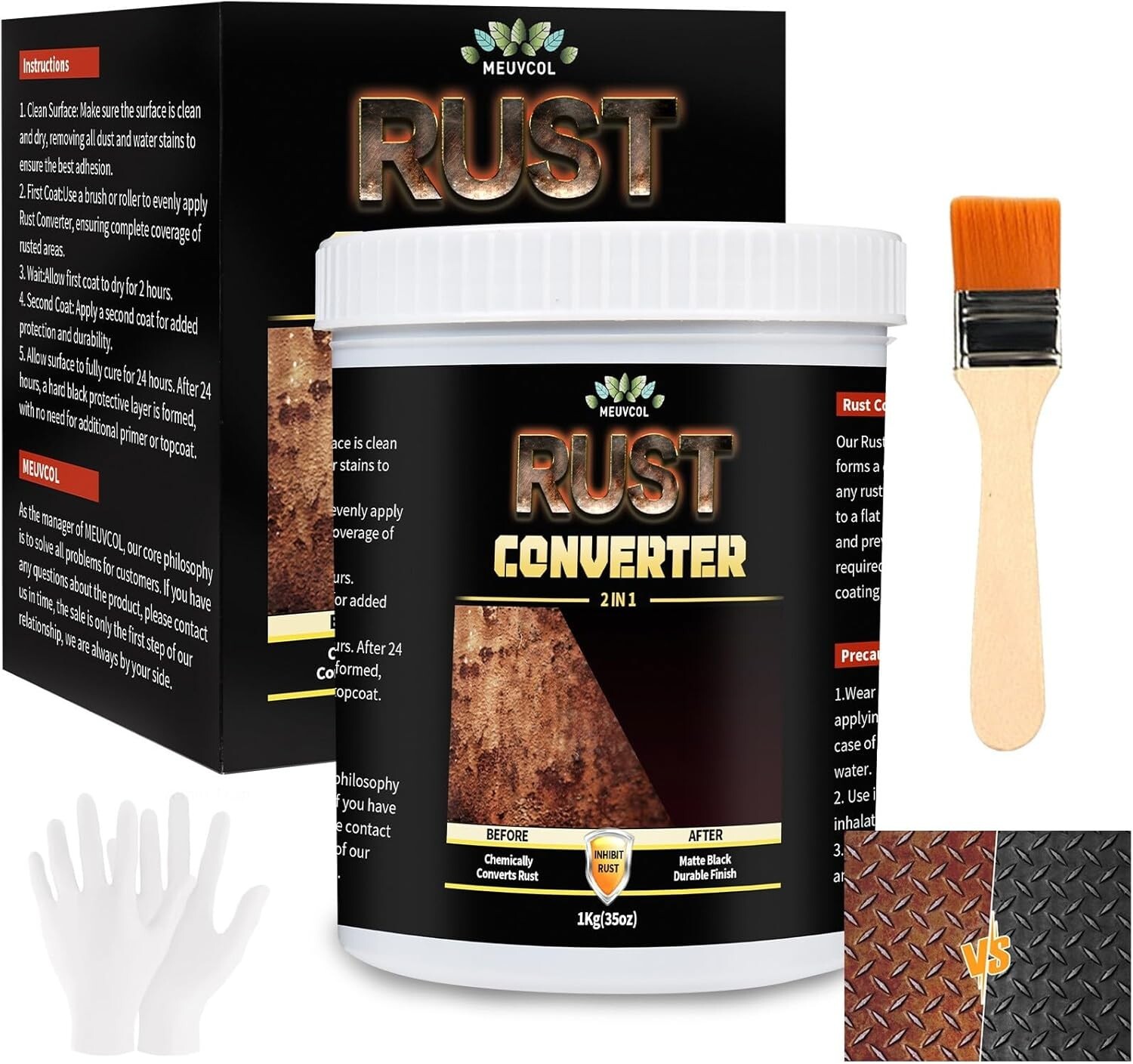2in1 Rust Converter & Metal Primer, 35 Floz Black Rust Inhibitor Paint for Metal