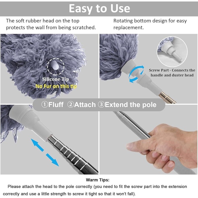 Extendable Microfiber Duster Bendable Head Telescopic Cleaning Tool Dust Remover