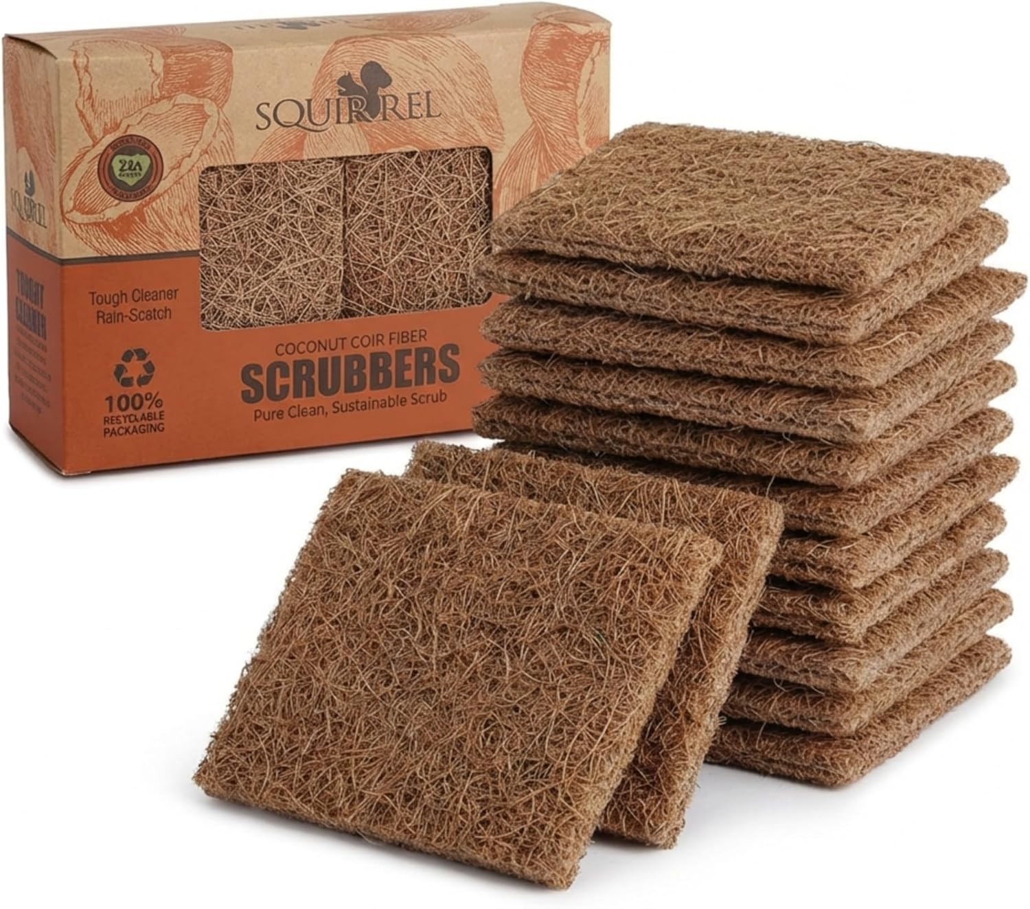 Natural Coconut Coir Fiber Kitchen Scrubbers 12 Pack Biodegradable Non Scratch