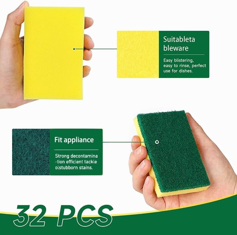 Multi-Purpose Non-Scratch Sponges – 32 Count for Stovetops, Dishes & Appliances