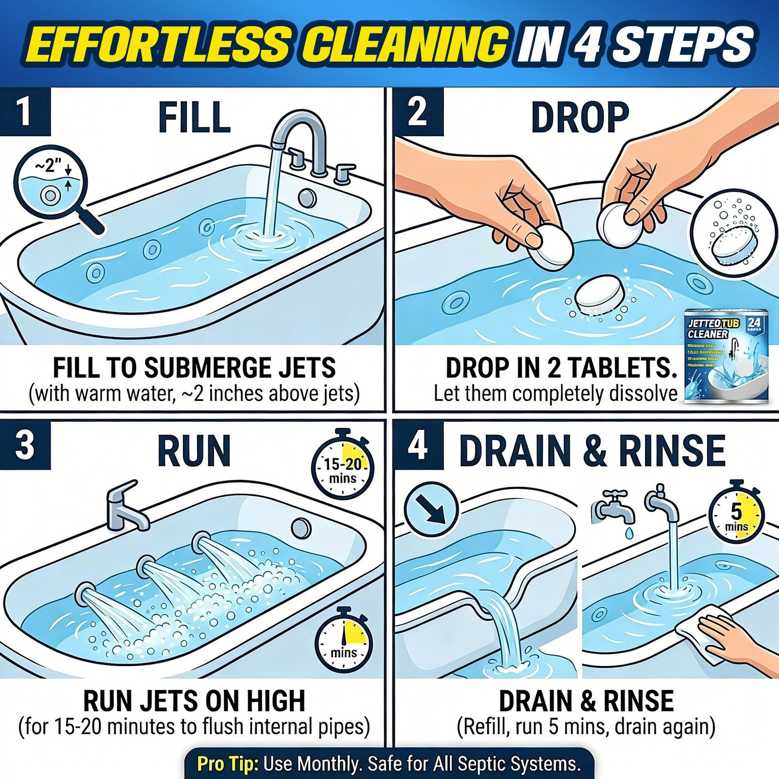 Jetted Tub Cleaner (24 Count) – Effective Whirlpool & Hot Tub System Flush – …