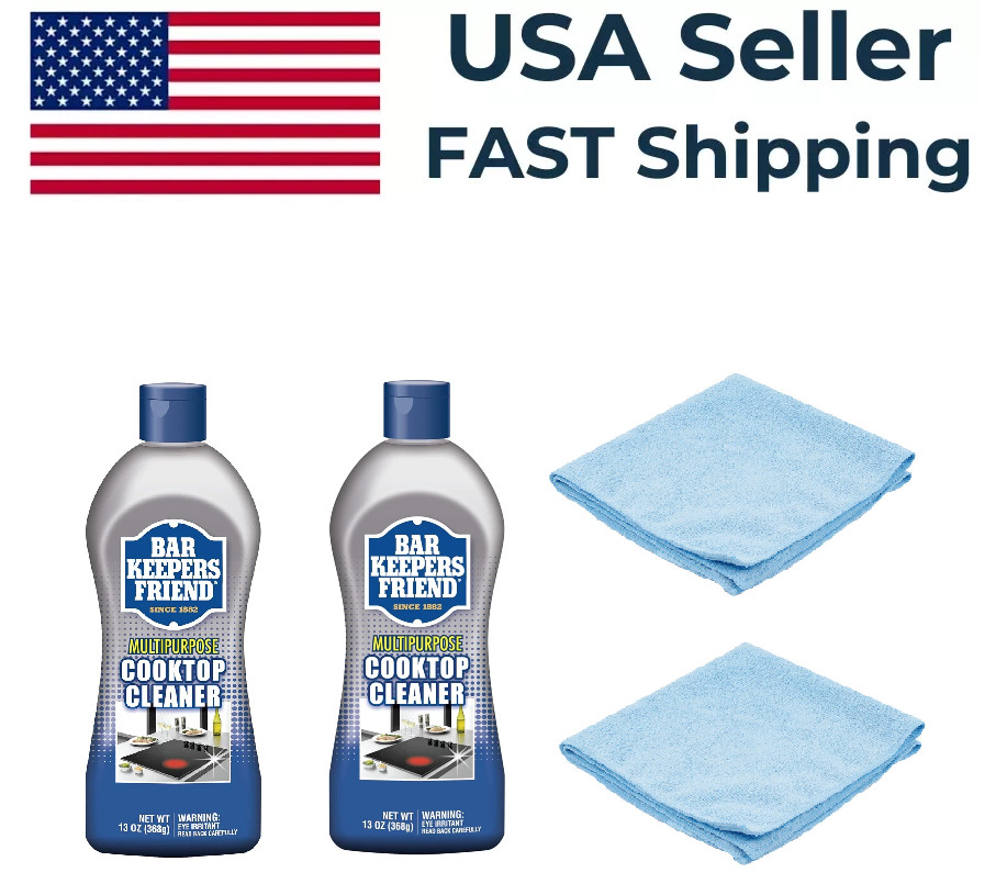 2 Pack – Bar Keepers Friend Cooktop and Stove Cleaner 13oz & Microfiber Rag