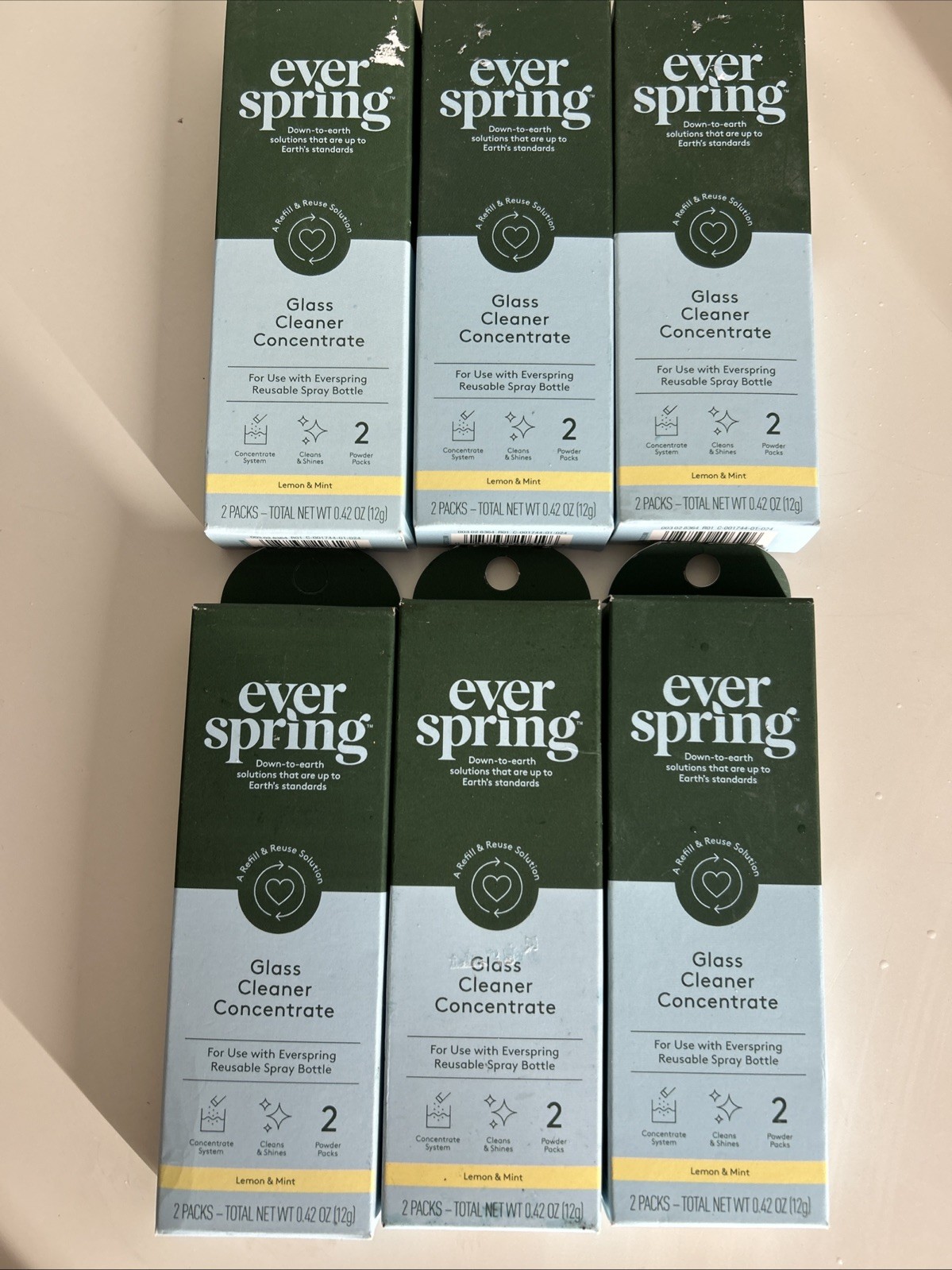 6x Everspring Glass Cleaner Concentrate Lemon Mint Refill Sustainable Powder