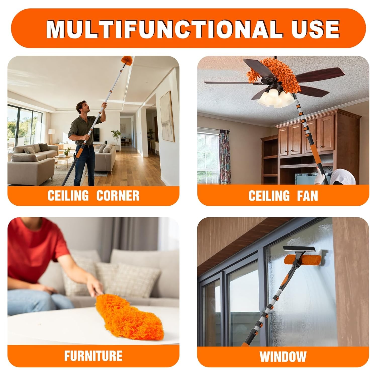 30FT Extension Pole Duster Kit Window Cleaning Tool High Ceiling Dusting
