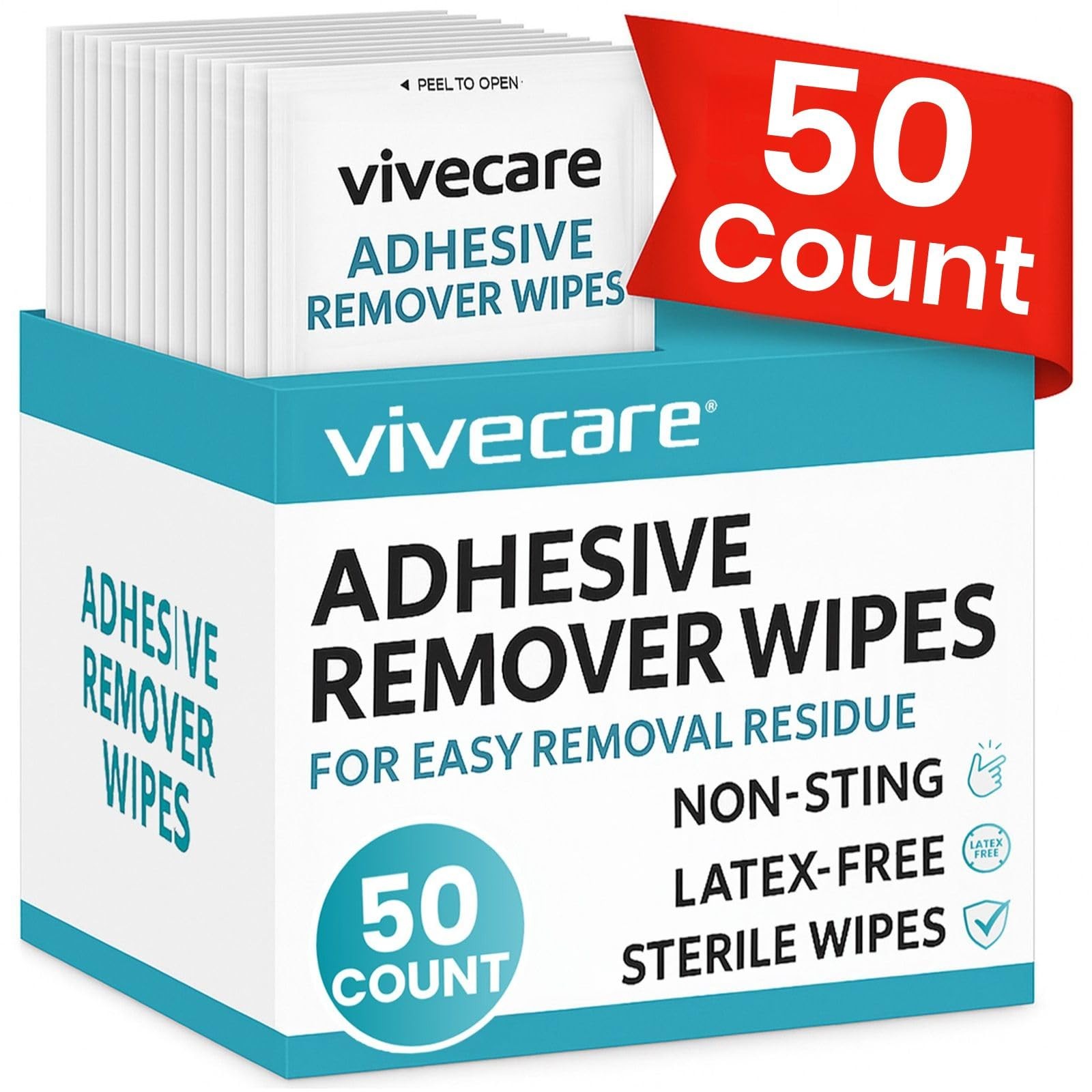 ViveCare Medical Adhesive Remover Wipes for Skin 50 Pack No Sting Adhesive R…
