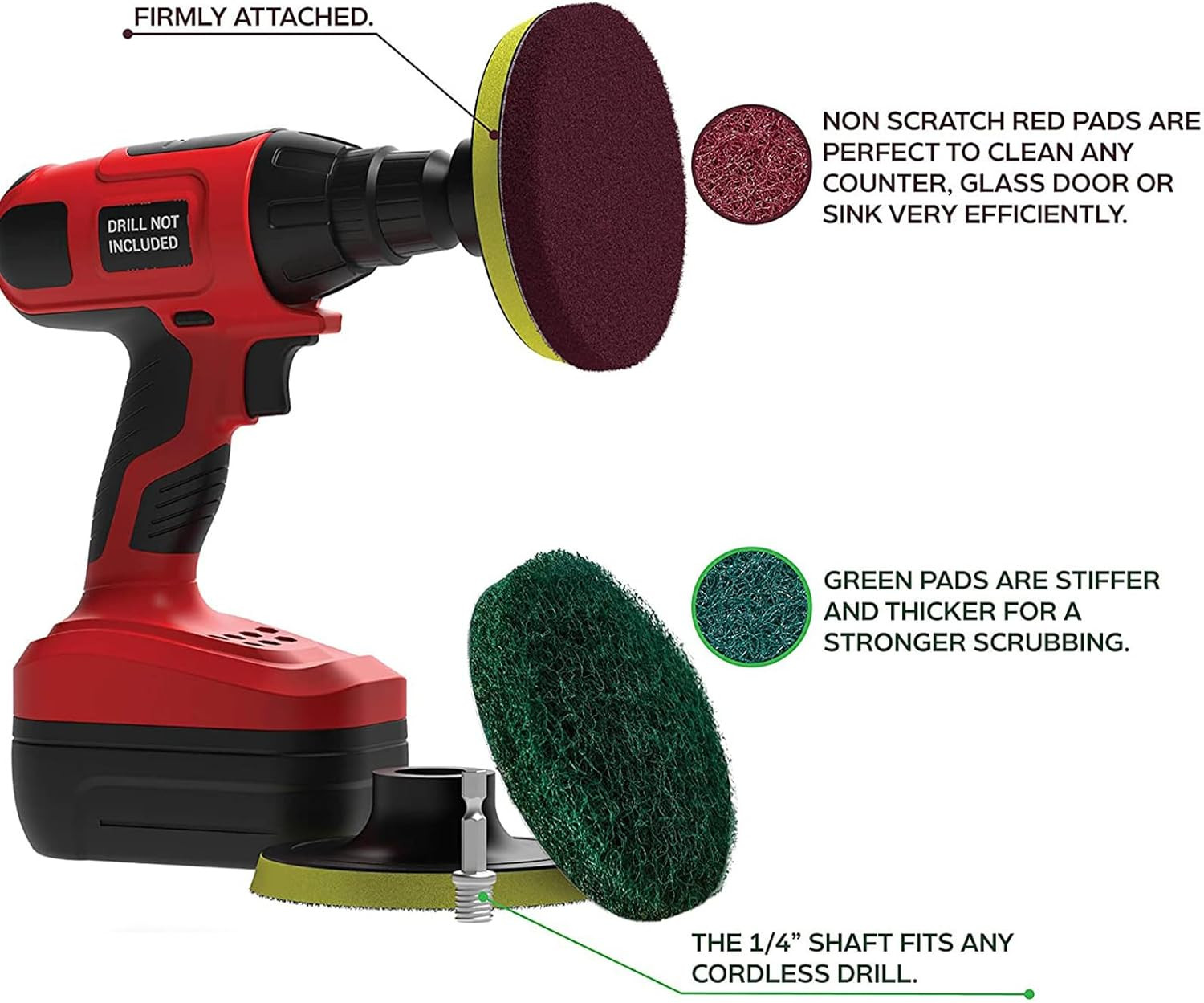4″ Drill Powered Scrubber Pad Set 6pc Scouring Pads & Holder for Tile Grout Floo