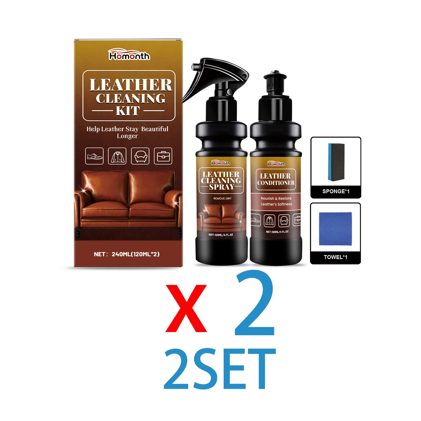 Leather Cleaner Conditioner Kit Care Set Deep Spray Nourishing Cream Restores So
