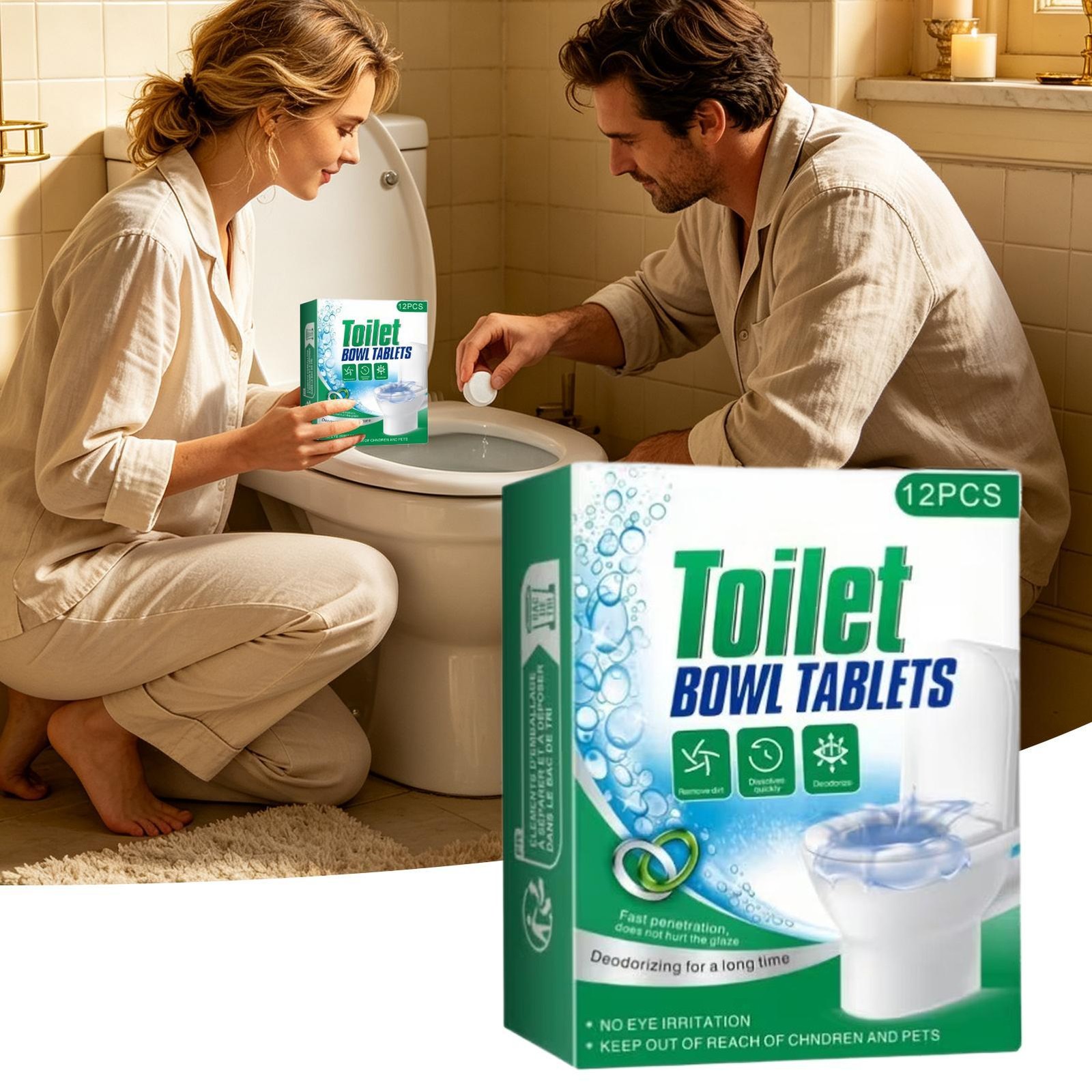 Toilet Cleaner Tablets 12 Pieces Automatic Drop-In Long-Lasting Tabs Active