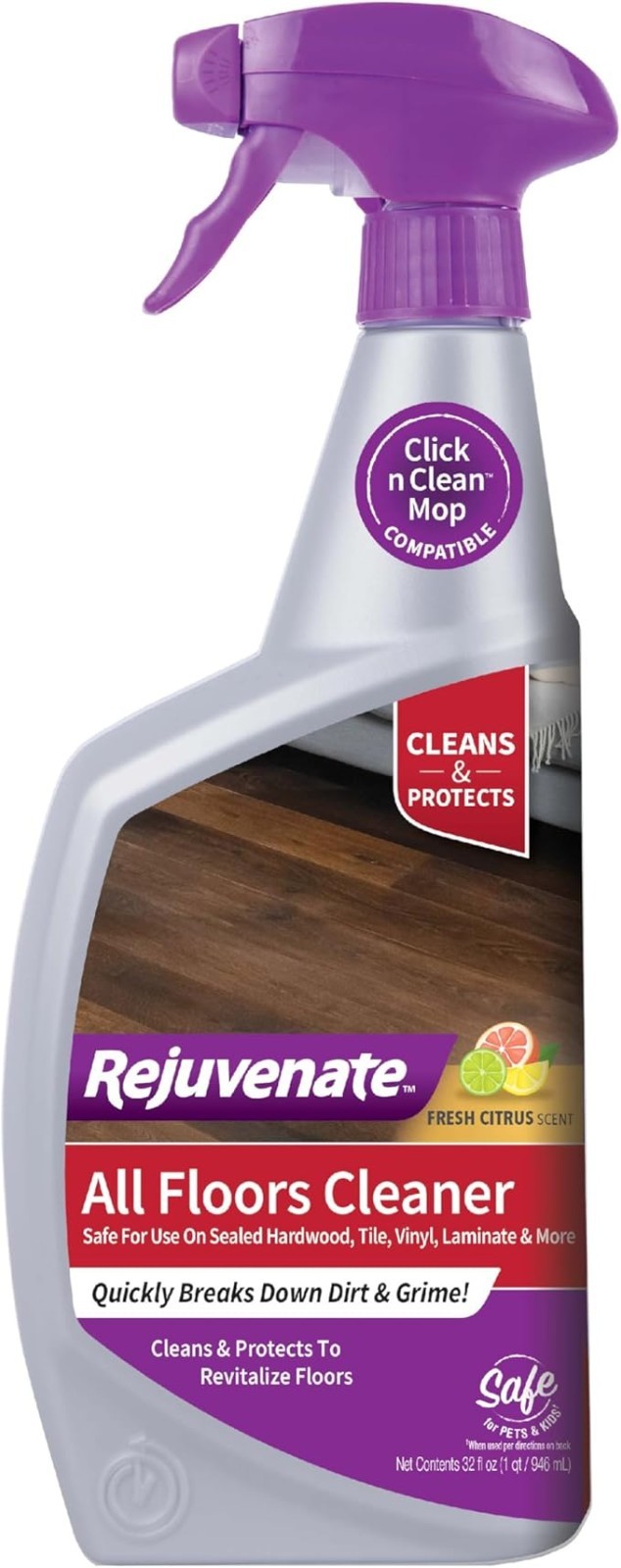 Rejuvenate All-Floor & Hardwood Cleaner with Lemon Scent, Low VOC, 32 Fl Oz