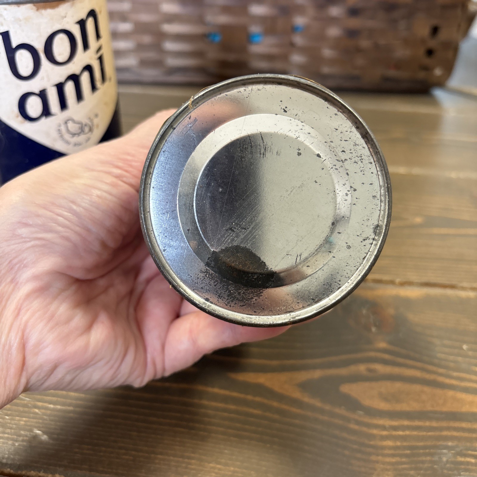 2- 1950s Bon Ami Cleanser Cans Institutional Cleanser Blue Advert Vintage FULL