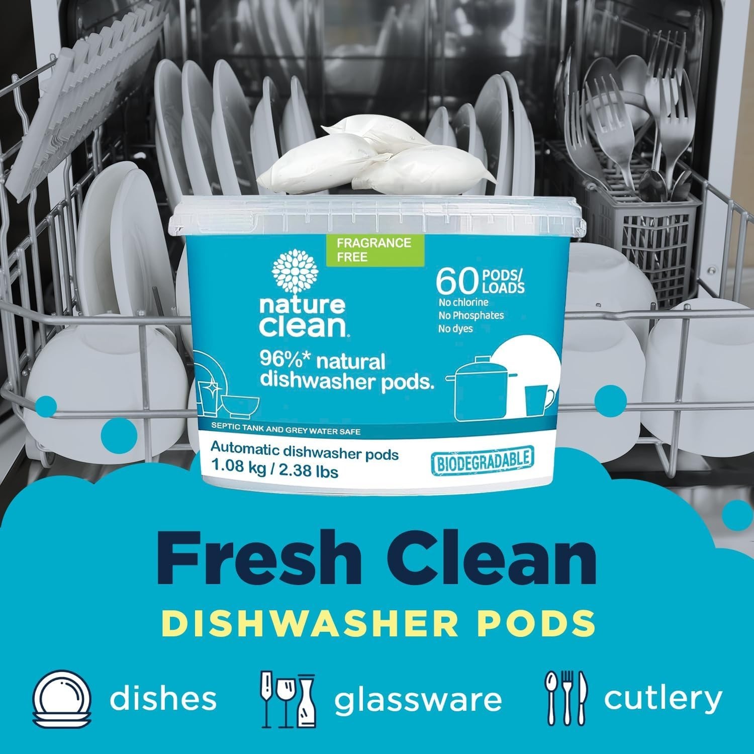 60 Count All-Natural Dishwasher Pods – Plant-Based, Non-Toxic & Powerful