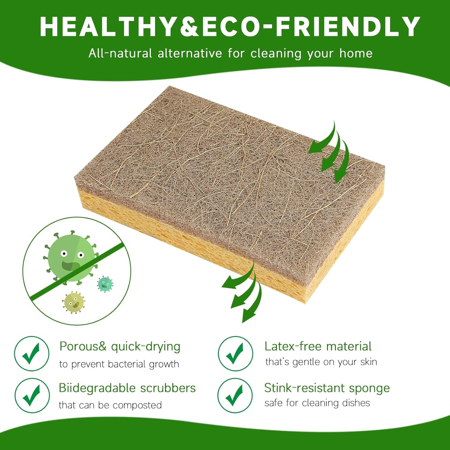 10 Pack Biodegradable Natural Sponges Kitchen – Compostable Cellulose and