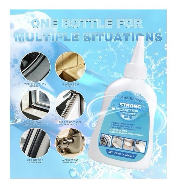 Aporkology Strong Stain Remover Gel 200ml Multi-Surface Kit w/ Brush & Gloves