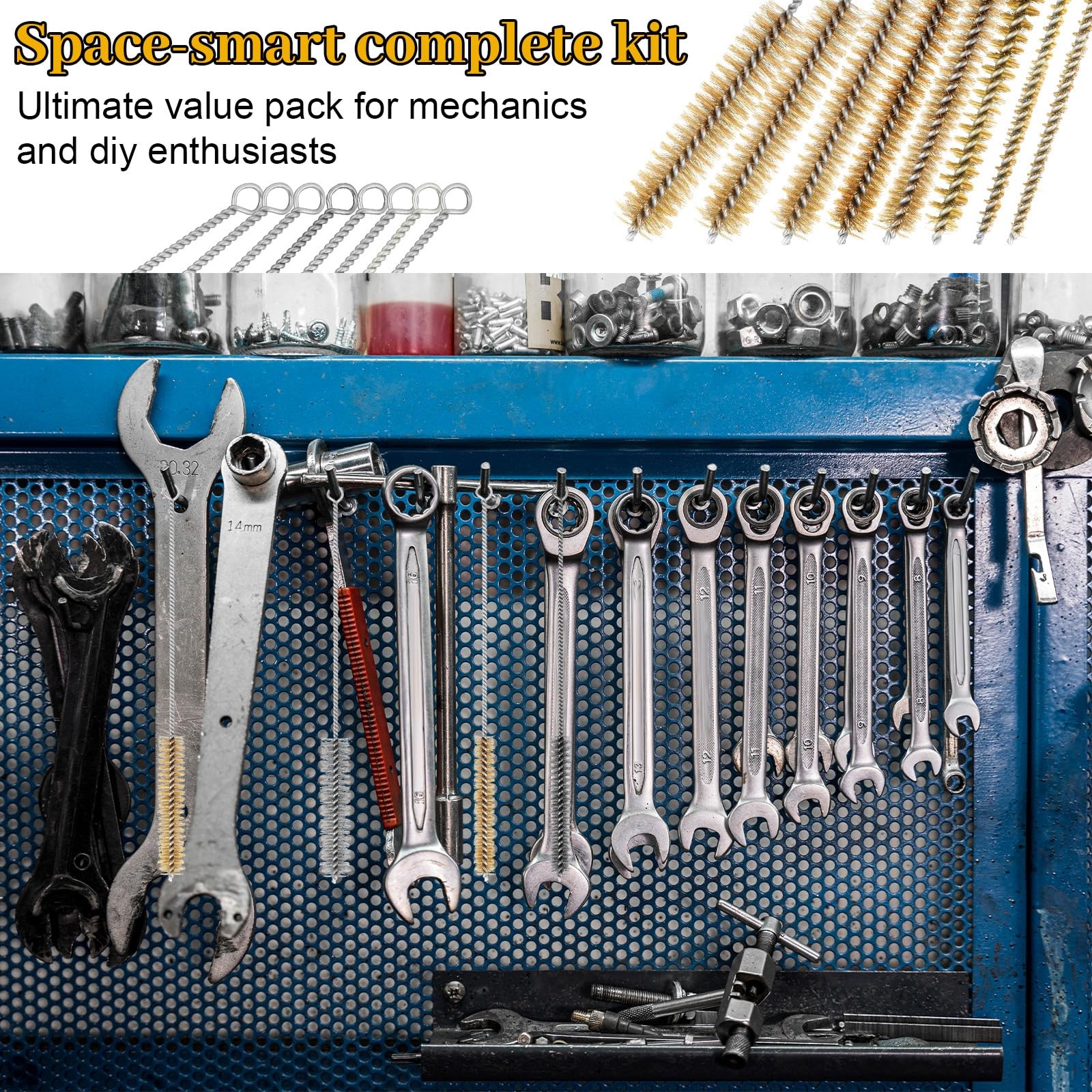 16Pcs Stainless Steel Brass Wire Tube Brushes Set, 12 Inch Long Round Wire Pi…
