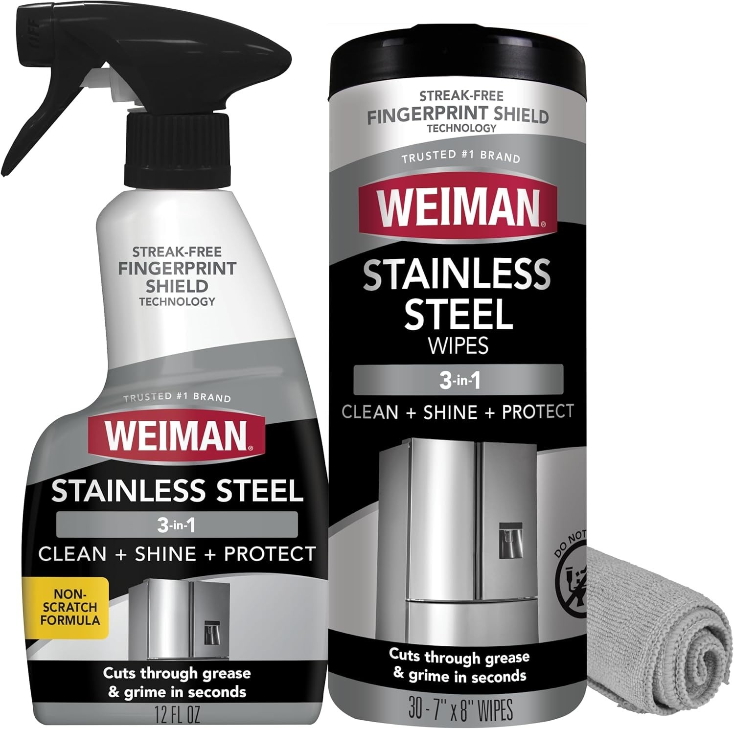 Stainless Steel Cleaner & Polish Kit, 3 Piece – Spray, Wipes & Cloth, Anti-Fi…