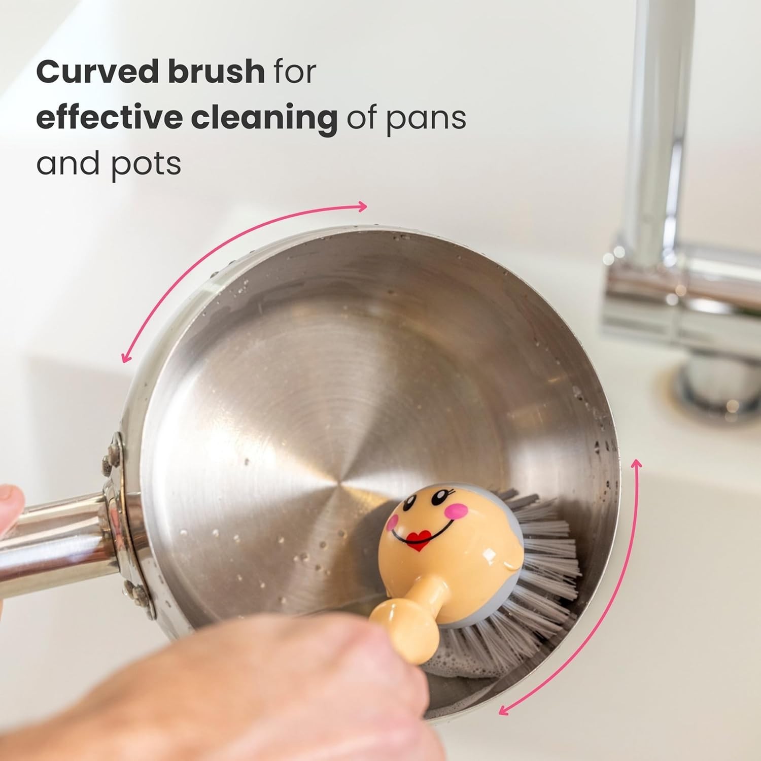 Dish Brush with Handle and Dress Holder Kitchen Sink Cleaning Pink Gray