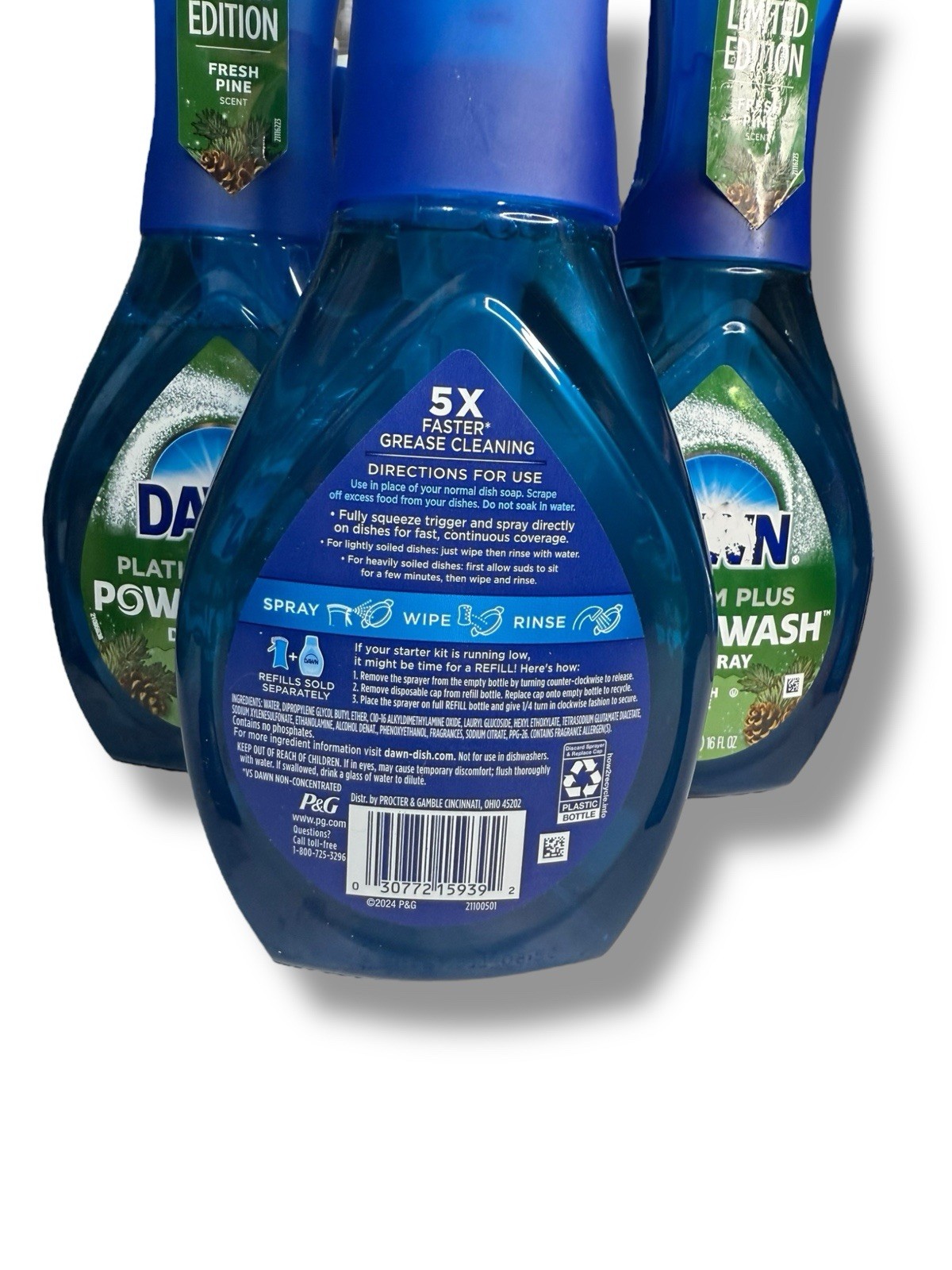 3x Dawn Platinum Plus Powerwash Dish Spray Fresh Pine Scent LIMITED EDITION 16oz