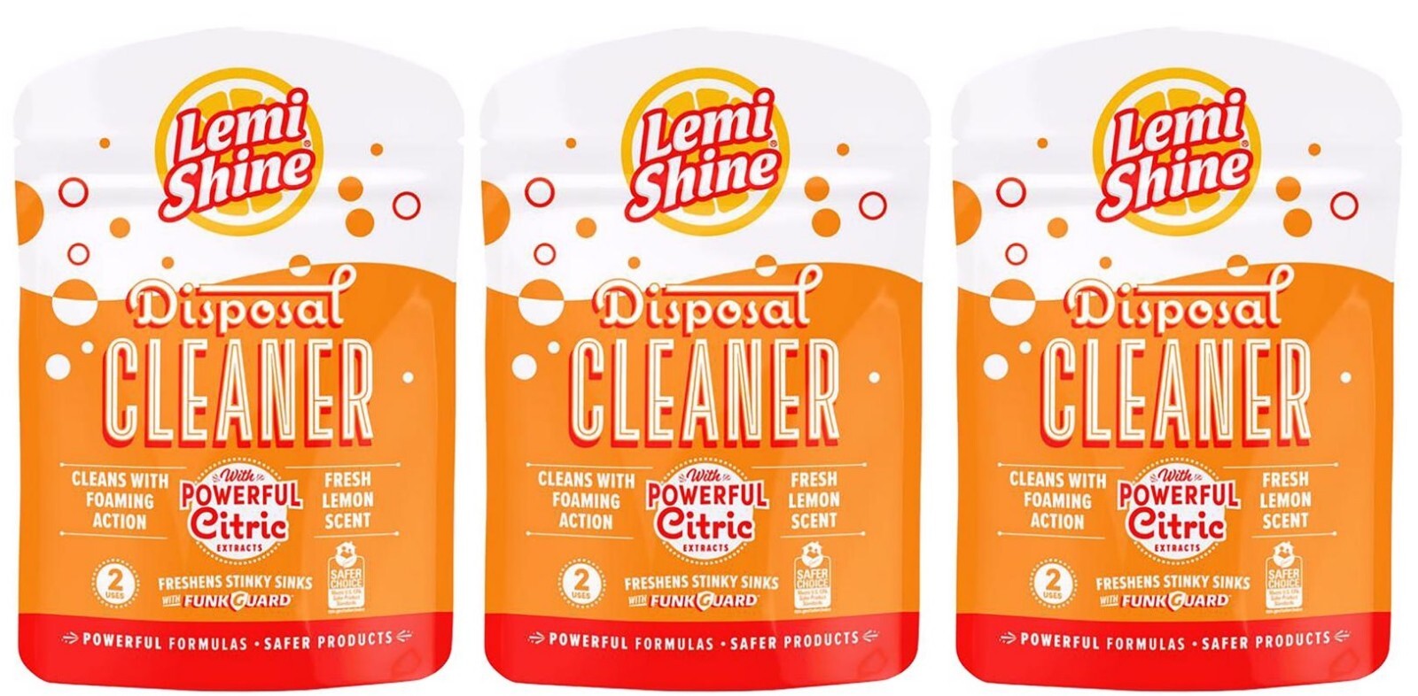3~ Lemi Shine Lemon Scent Foaming Garbage Disposal Cleaner 8.46 oz Powder 2 Uses