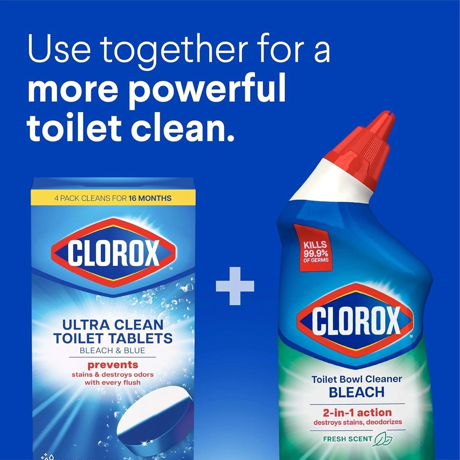 2 Count Bleach & Blue Toilet Tablets with Rain Clean Scent – Effortless Cleaning