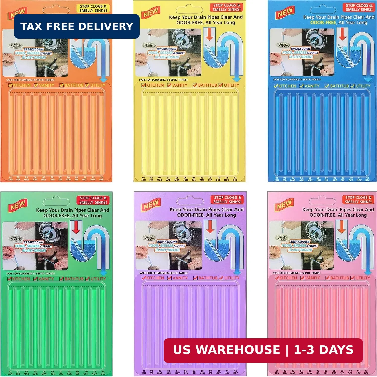 72pcs Drain Cleaner Deodorizer Sticks – Keep Drain Pipes Clear, Prevent Clogs fo
