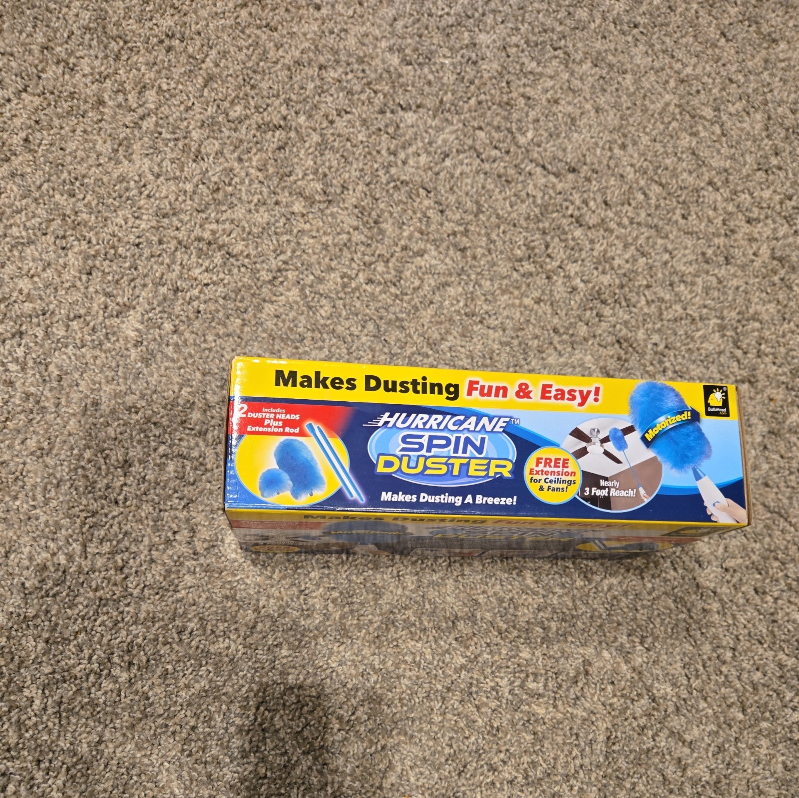 Hurricane Spin Duster Motorized Dust Wand w/Extension For Ceiling Fans.