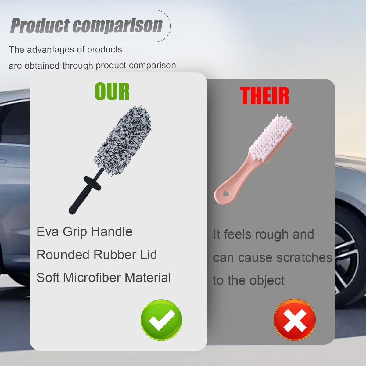 Soft Microfiber Car Wheel Rim Cleaner Non Scratch Auto Detailing Brush Grey