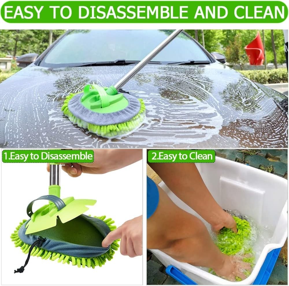 47.5″ Car Wash Brush Mop Cleaning Tool with Long Handle Kit for W Color: Green
