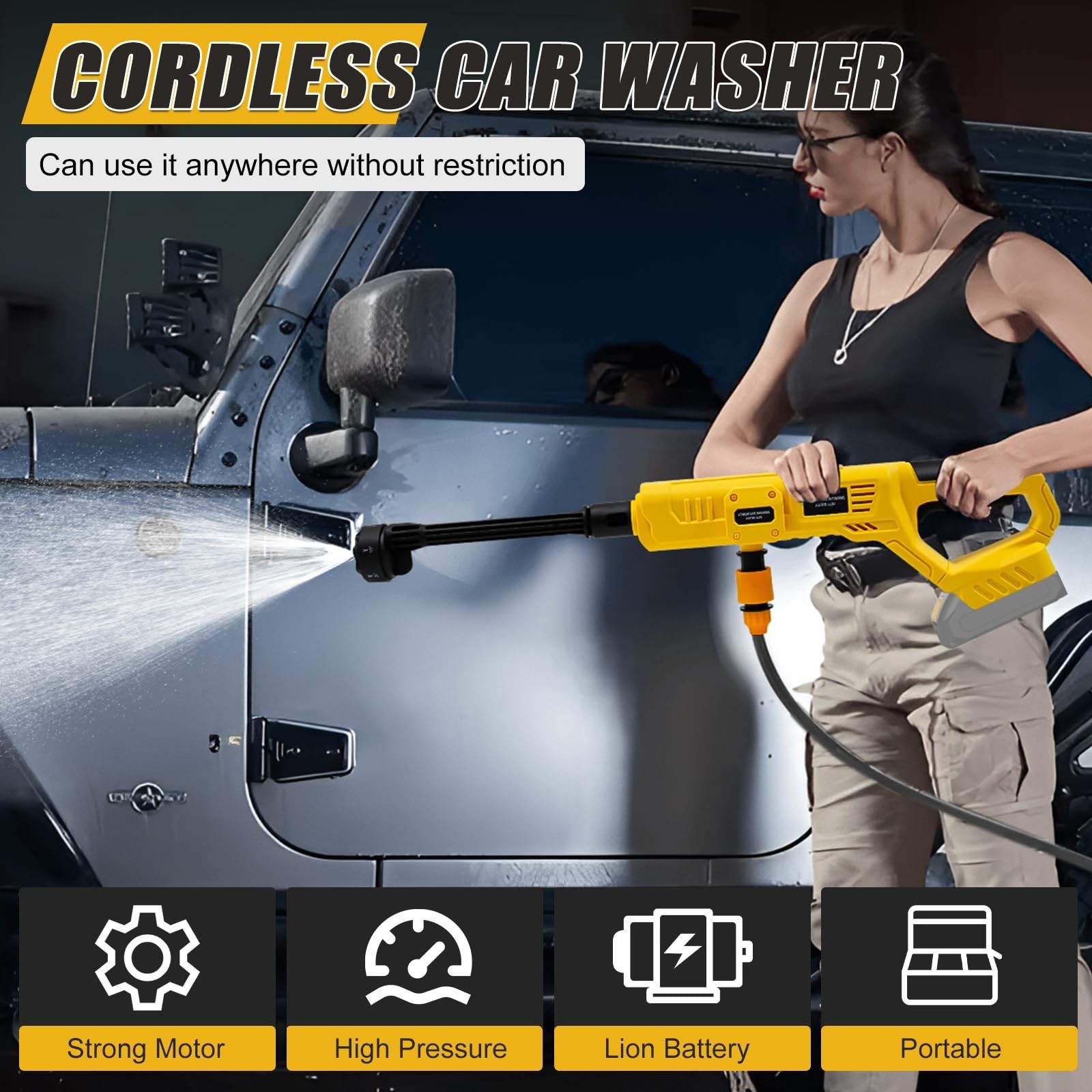 Cordless 20V Cleaning Tool, 21000RPM with 6-in-1 Nozzle & Foam Cannon for Car, F