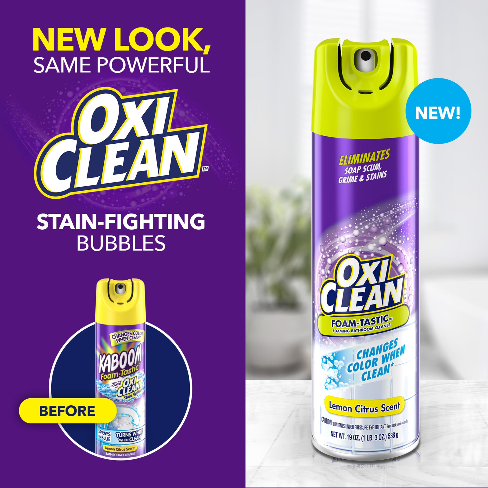 OxiClean Foam-Tastic Foaming Bathroom Cleaner, Removes Soap Scum, Grime & Stains