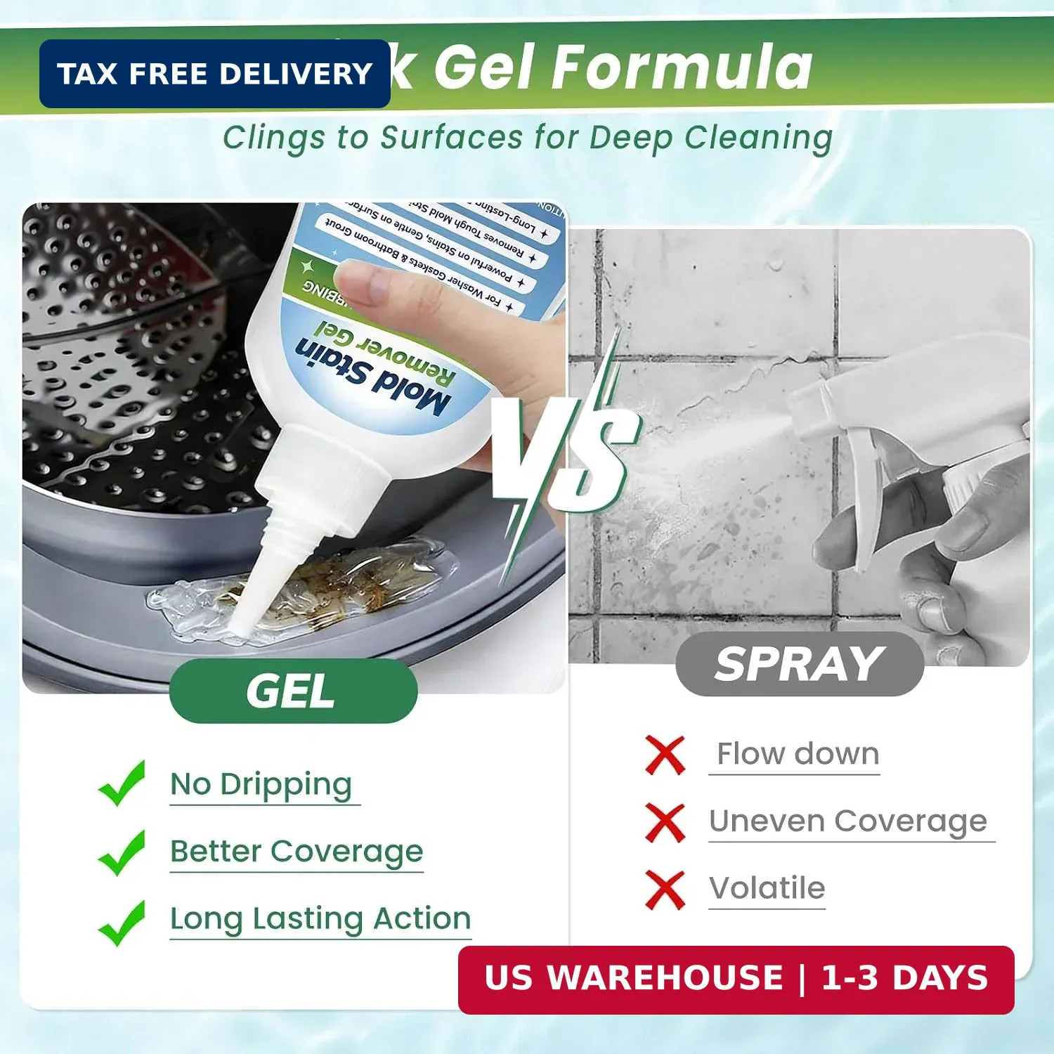 Mold-Stain Remover Gel for Washing Machine Seal & Bathroom – Low Odor Gel for Fr