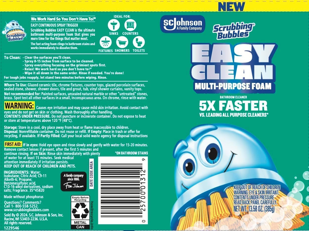 Easy Clean Foaming Multipurpose Bathroom Cleaner, Continuous Spray Bottle, Fast