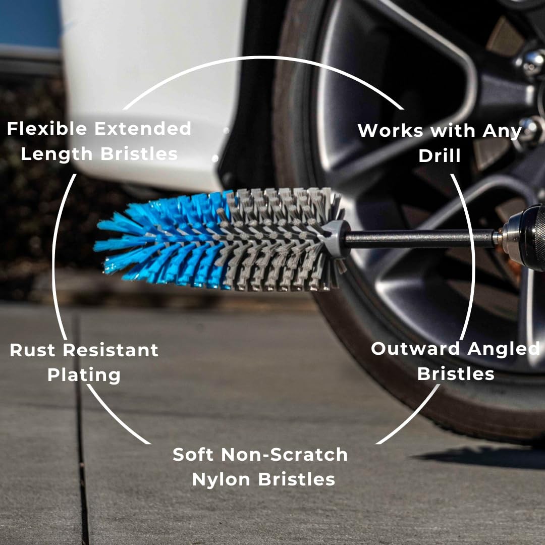 Long Reach Drill Brush Attachment, All Purpose for Car Tires, Wheels, Wheel W…