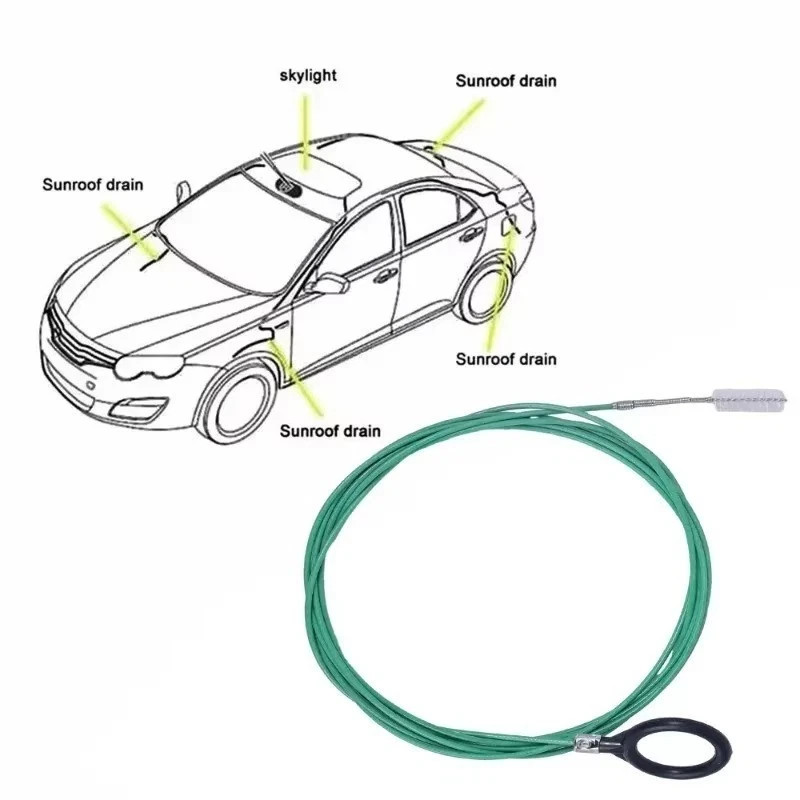 Car Drain Unclogger Brush 2M Sunroof Hose Cleaner Pipe Cleaning Tool.