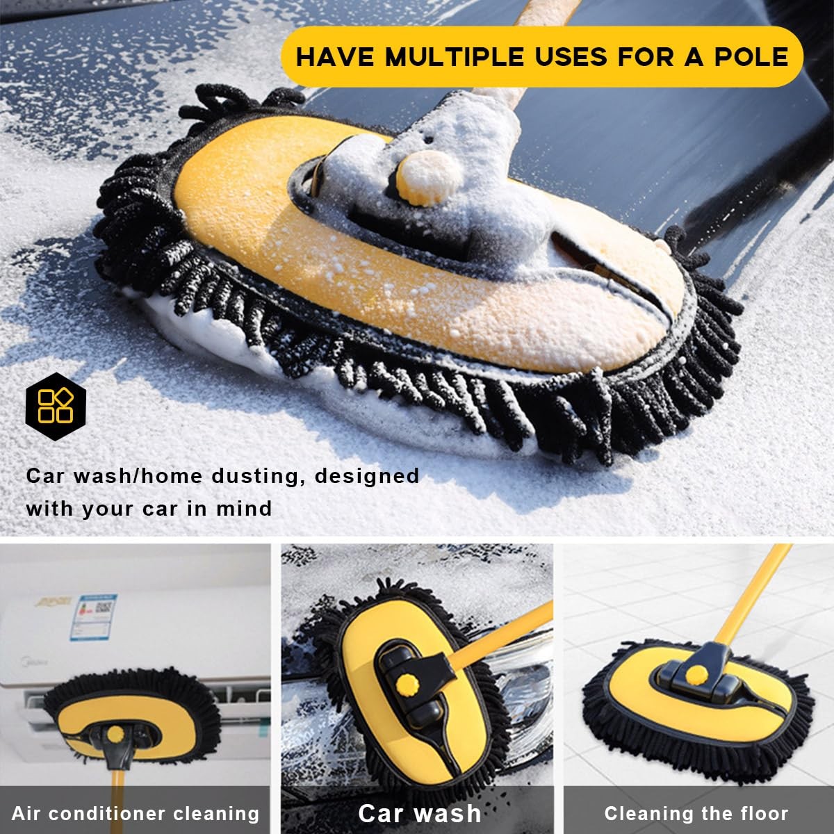 Car Wash Brush Kit 40″Auto Mop with 15° Curved Extendable Long Handle Soft
