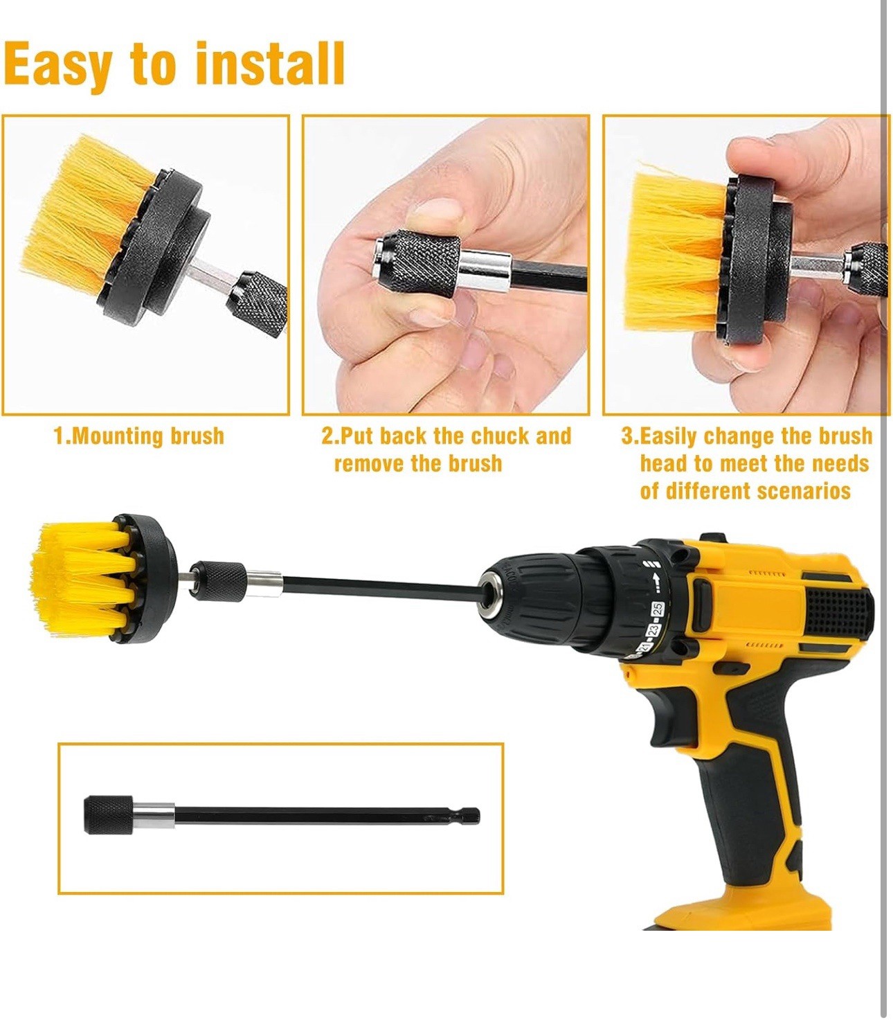 8 Pcs Drill Brush Attachment Set, Power Cleaning Scrub Brush Kit with Extend Lon