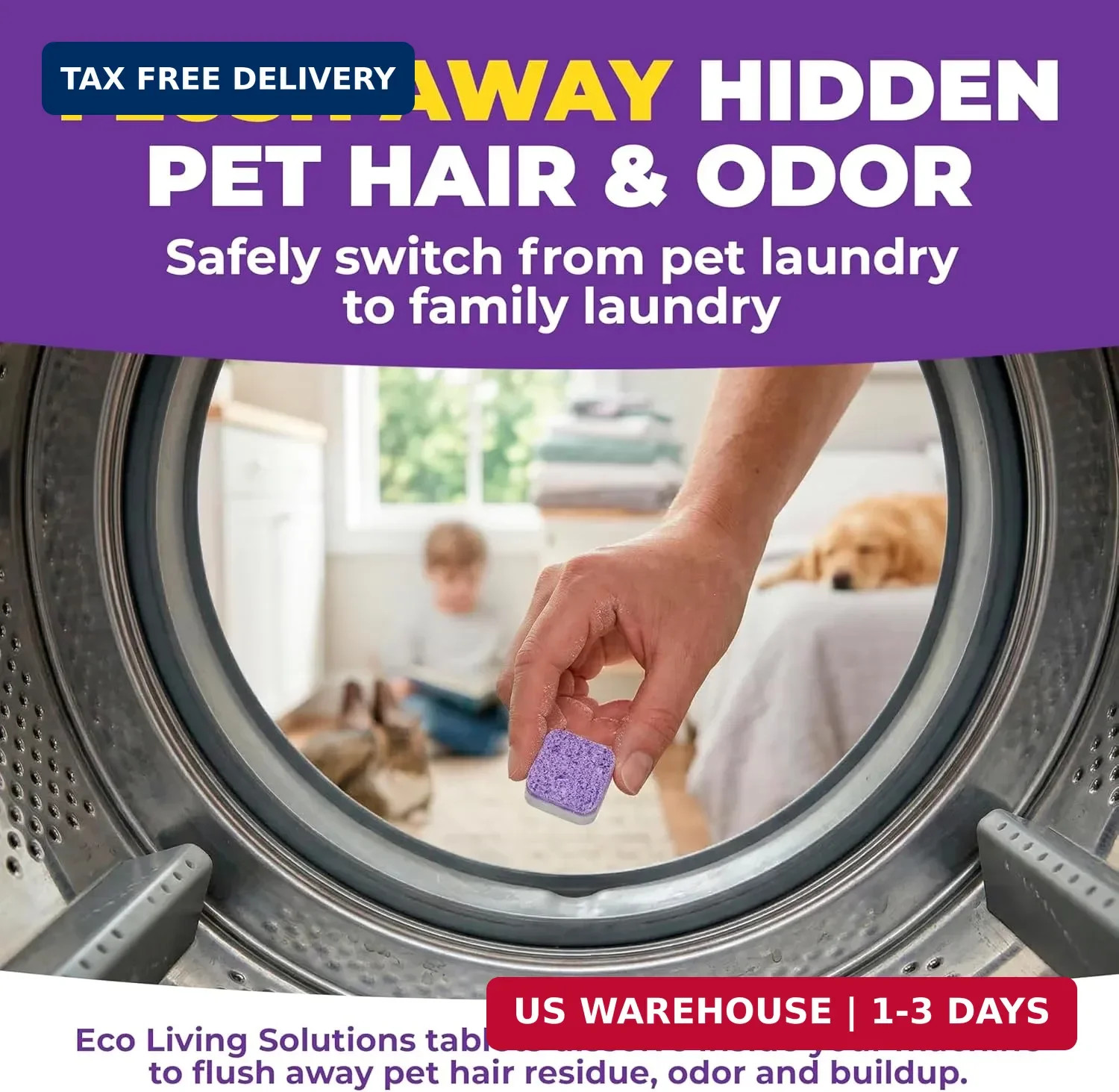 ECO LIVING SOLUTIONS Washing Machine Cleaner Tablets for Pet Owners, 36 Pack, Fr