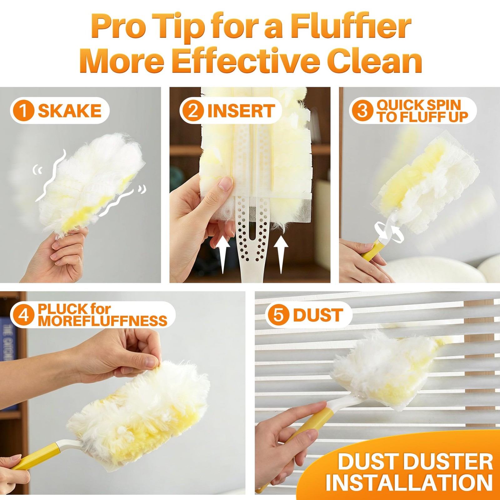 Disposable Electrostatic Duster for Cleaning with 2 Handles & 24 Yellow Heavy