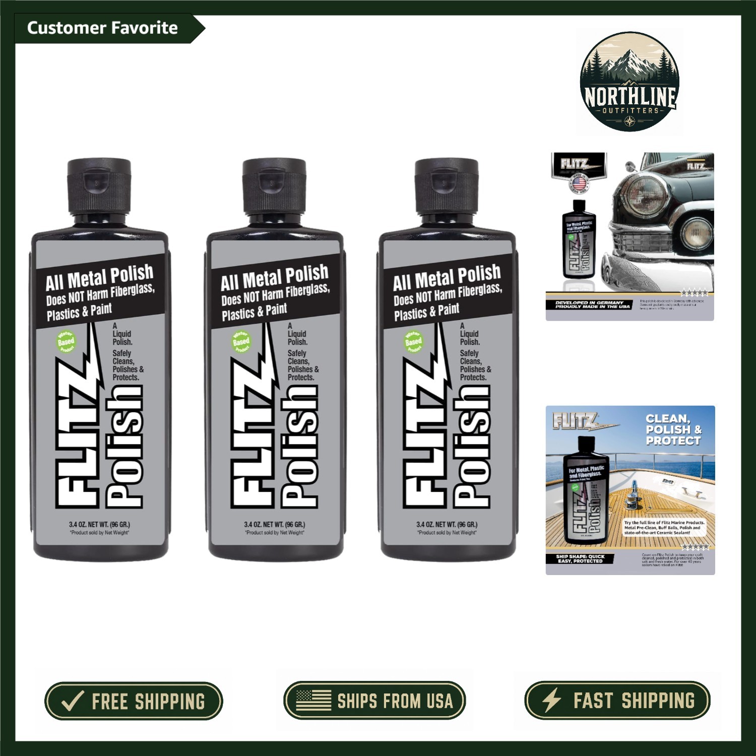 3-Pack Flitz Metal Polish – Tarnish Remover for Aluminum, Brass & Chrome