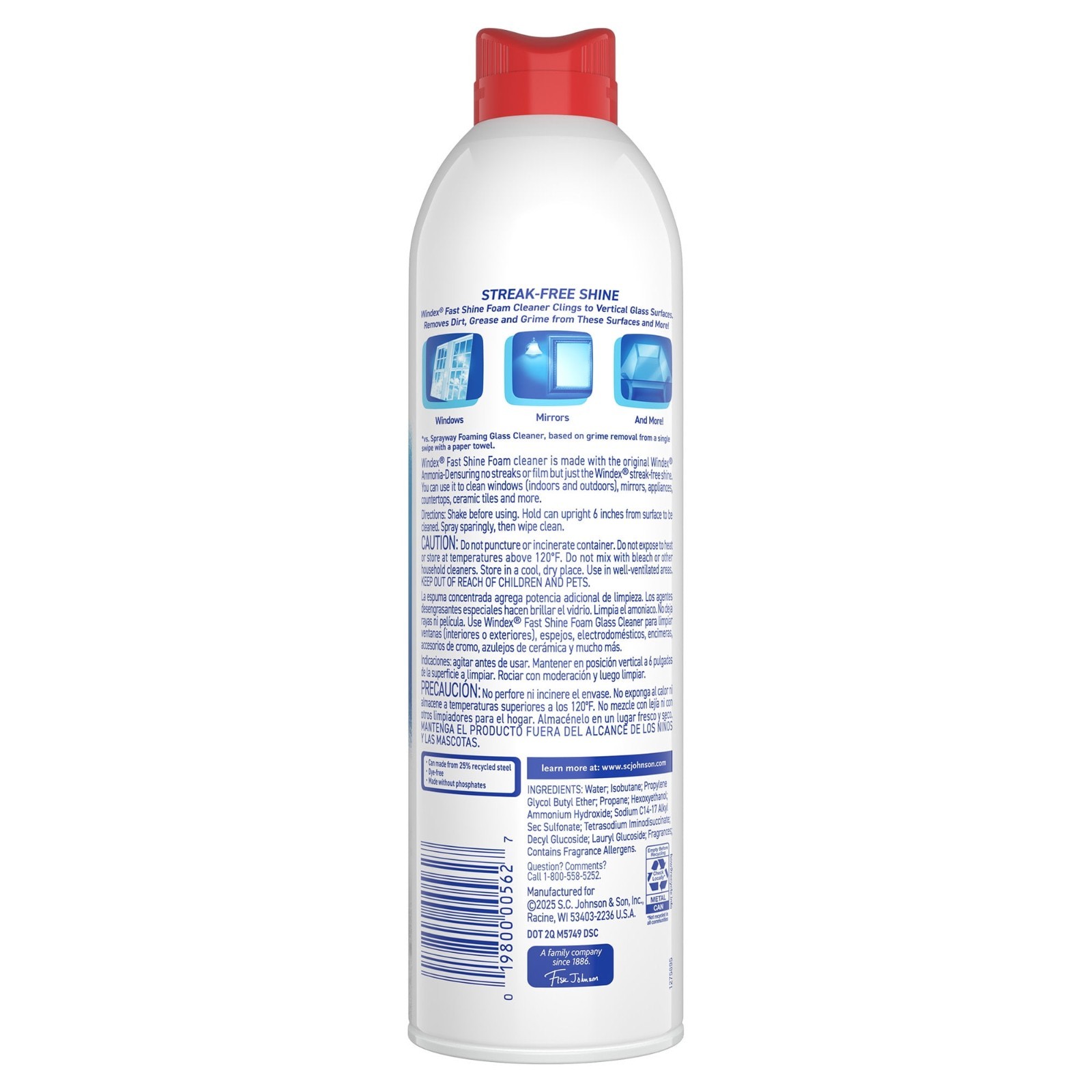 Windex Fast Shine Foam Glass, Window, and Mirror All Purpose Cleaner, No-Drip Ae