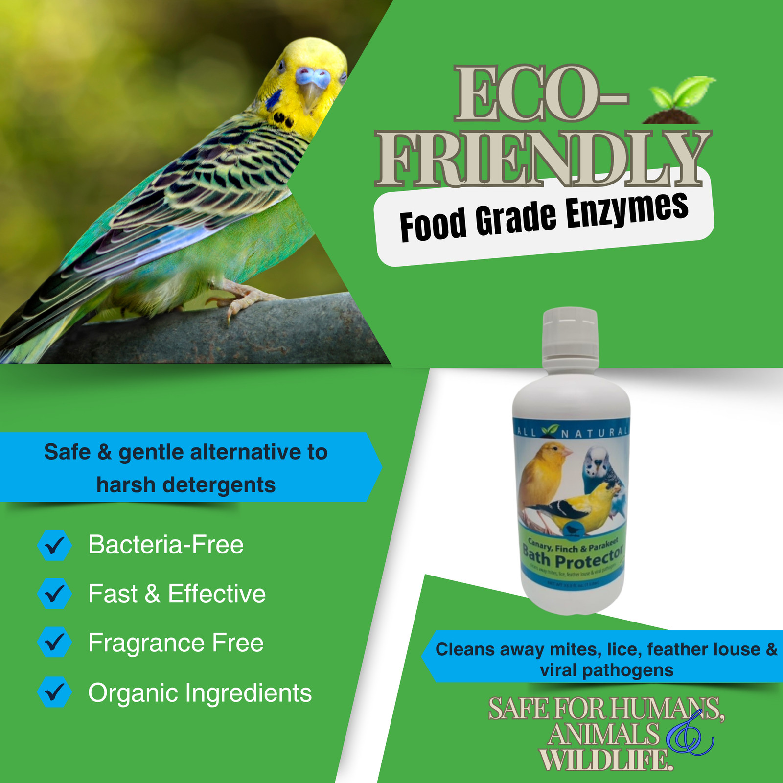Pet Bird Bath Water Protector | For Canaries, Finches & Parakeets | 16 oz & 33.9