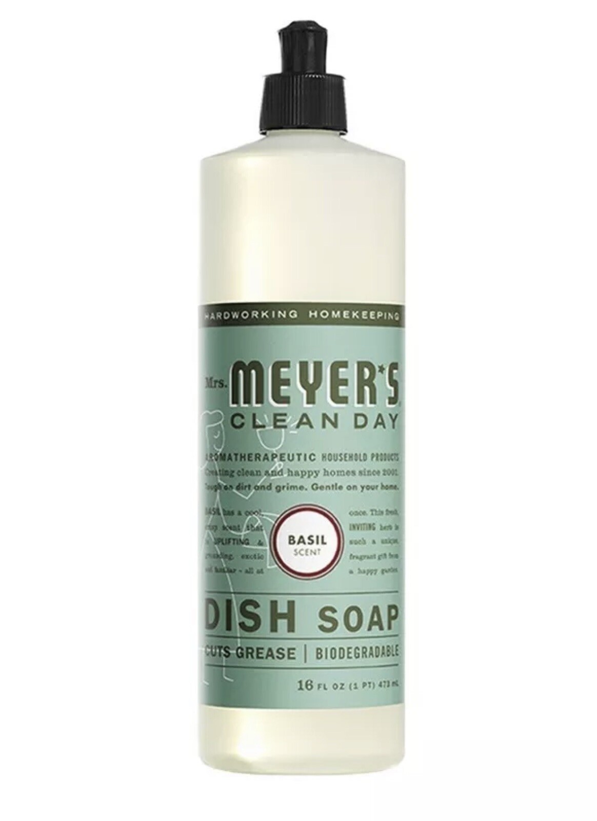 Mrs. Meyers Clean Day Dish Soap Basil 16oz Bottles Fresh Summer Scent New