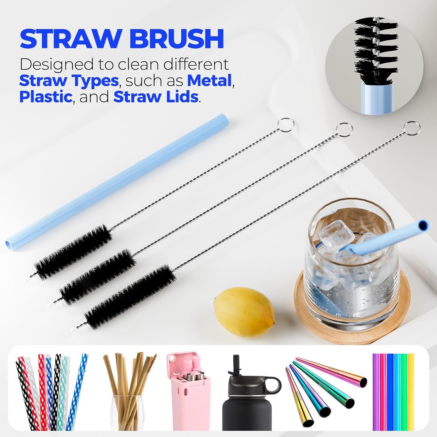 6 Pack Stainless Steel Long Handle Bottle Cleaning Brush Set 14 Inch Cleaner