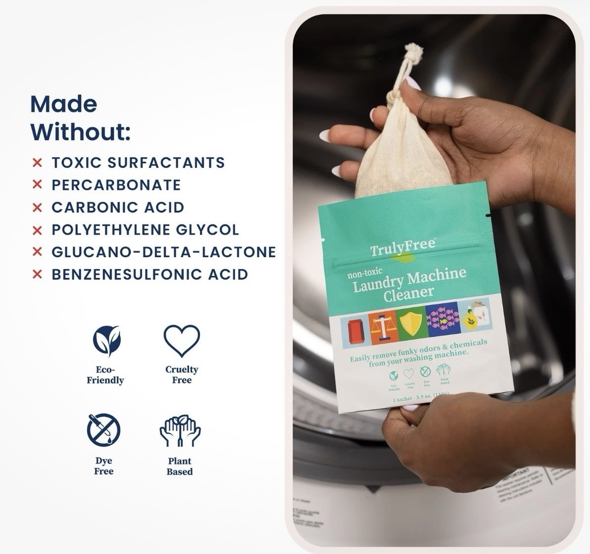 Truly Free Home Laundry Washing Machine Cleaner Powder Cleans Washers Non-toxic