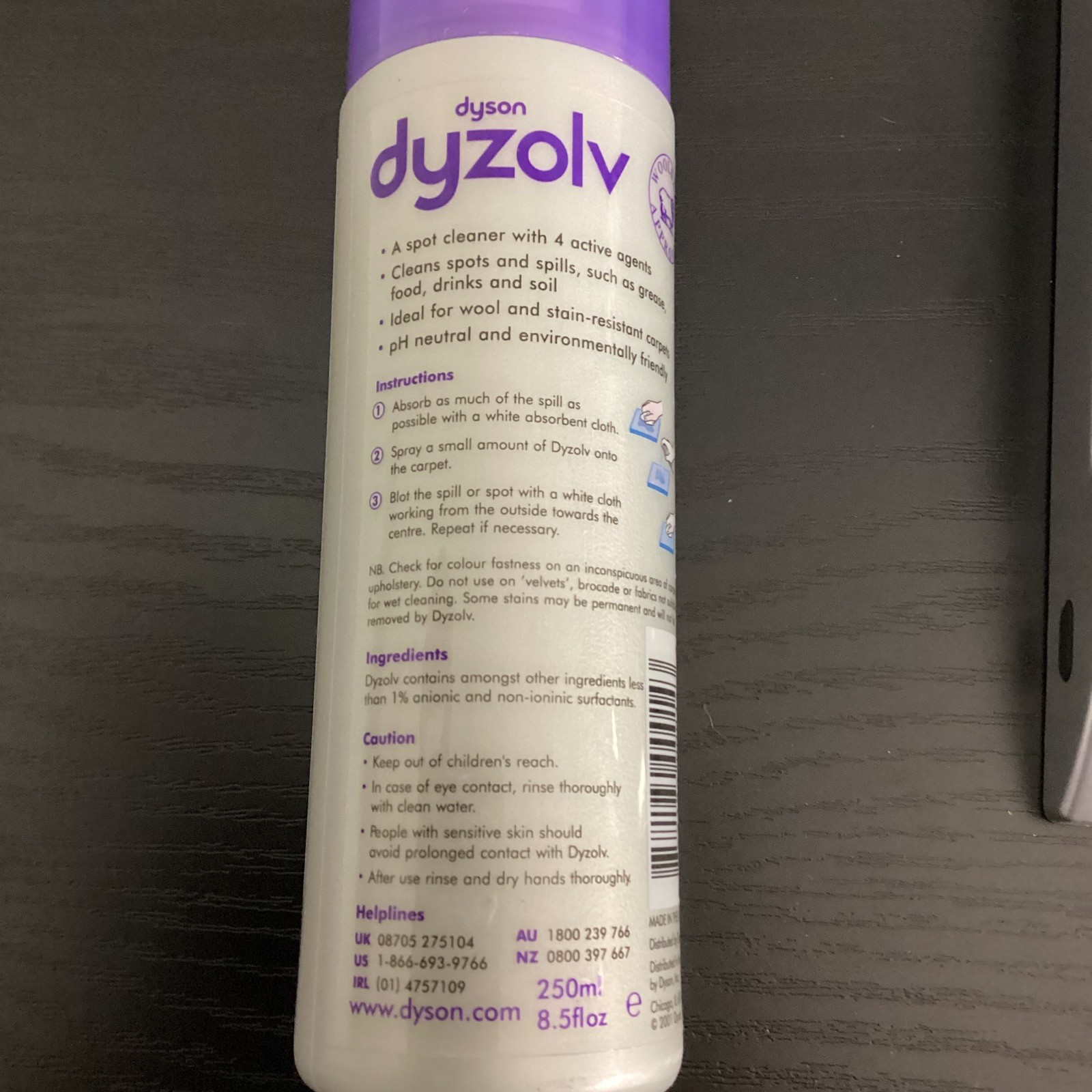 Dyson Dyzolv Spot Cleaner 8.5 oz Bottle For Carpets And Rugs Wool Safe 2001 New!