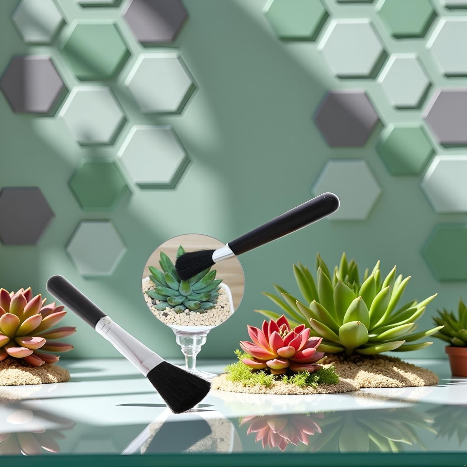 JJLFresheners Black Succulent Cleaning Brush Landscape Miniature Moss Tool
