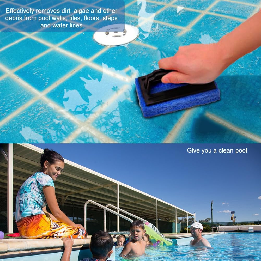 3Pc Handheld Pool Scrub Brush Sponge Pad Bathroom Tile Tub Sink Spa Step