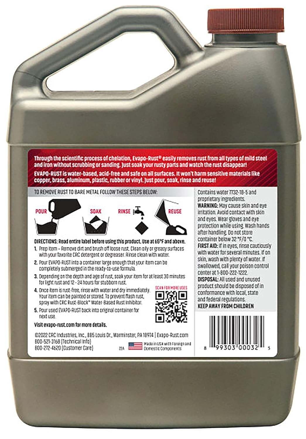 CRC Evapo-Rust Heavy-Duty Rust Remover Acid-Free Removes Rust to Bare Metal 32oz