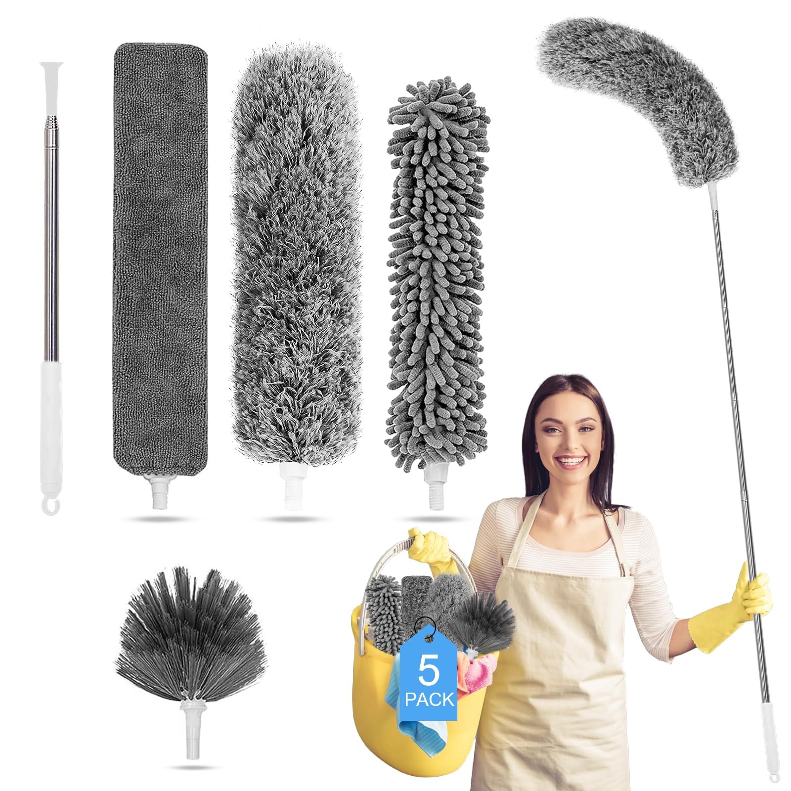 Microfiber Feather Duster 5-in-1 Kit, Dusters for Cleaning, Duster with Exten…
