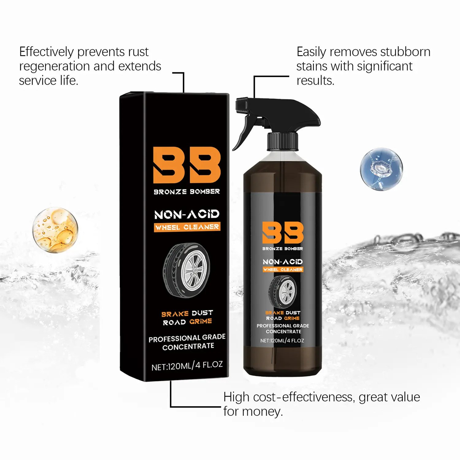 Automotive Rust Remover Spray 120ML – Fast-Acting Iron & Rust Cleaner for Wheels
